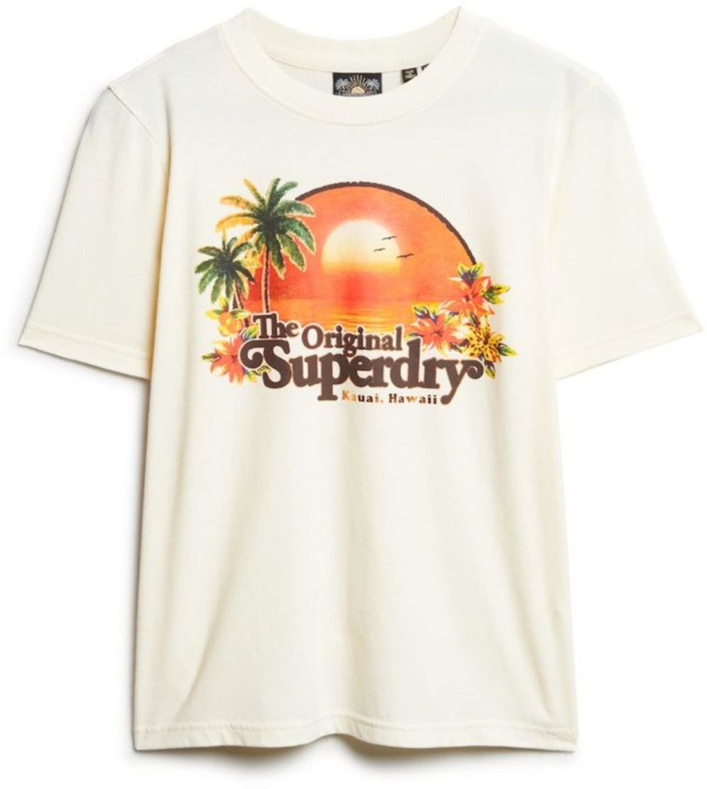 Superdry Tričko 'Travel Souvenir'  hnedá / zelená / oranžová / šedobiela
