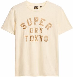 Superdry Tričko  svetlobéžová / zlatá