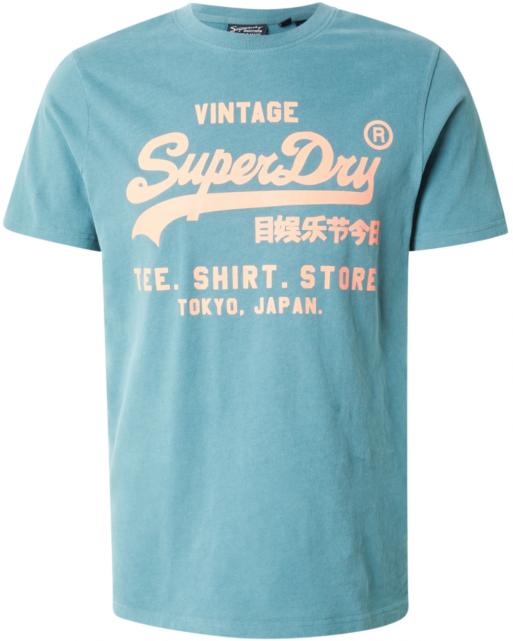 Superdry Tričko  modrozelená / broskyňová
