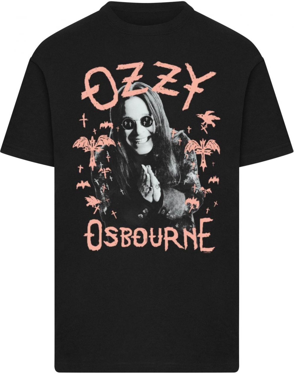 Merchcode Tričko 'Ozzy Osbourne - Pink Bat'  svetlosivá / ružová / čierna