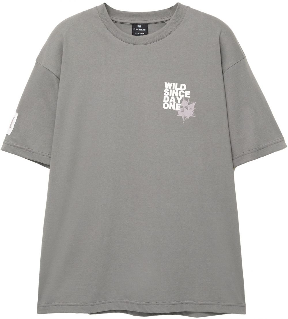 Pull&Bear Tričko  sivá / orgovánová / biela