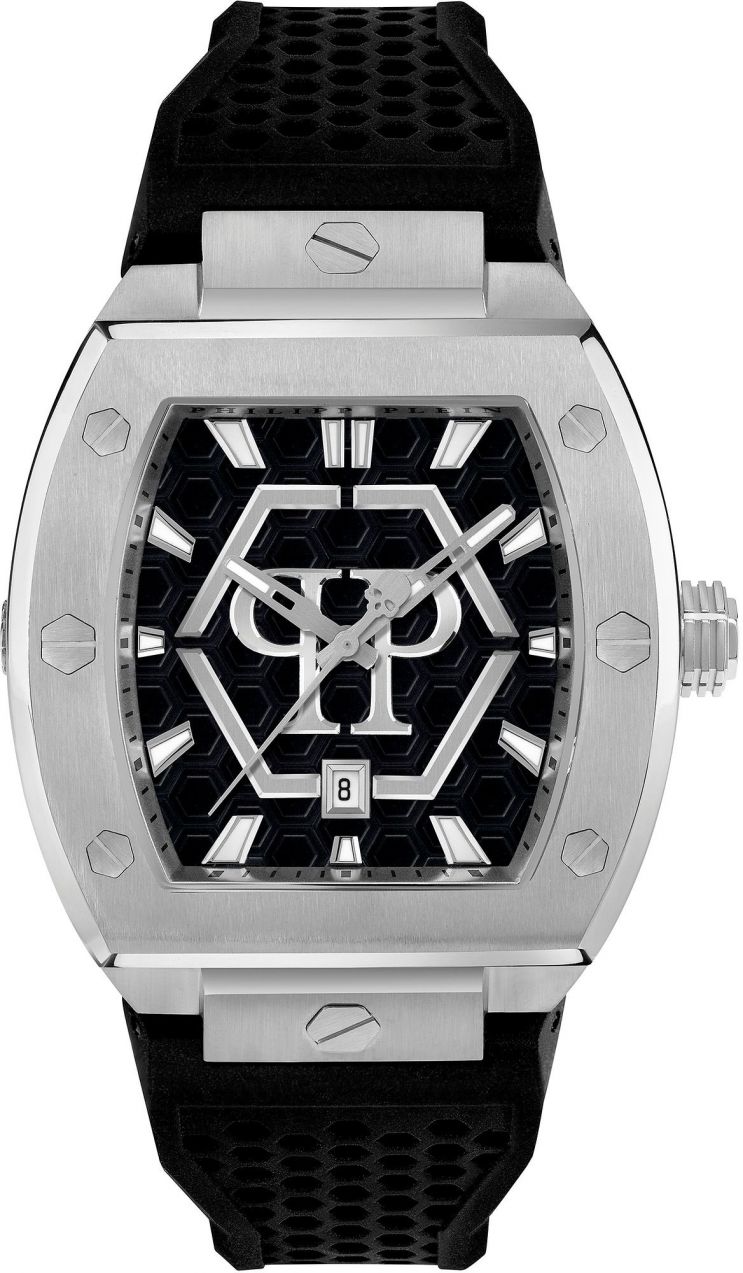 Philipp Plein Analógové hodinky 'The Hexagon Phantom'  čierna / strieborná