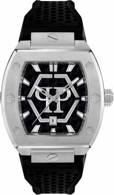 Philipp Plein Analógové hodinky 'The Hexagon Phantom'  čierna / strieborná