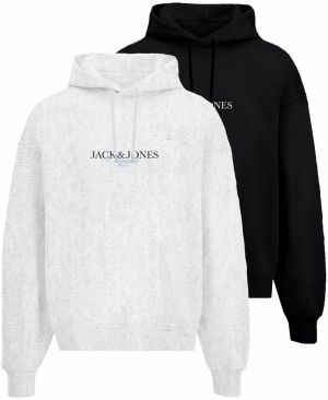 JACK & JONES Mikina 'JORBILLYBURG'  sivá melírovaná / čierna