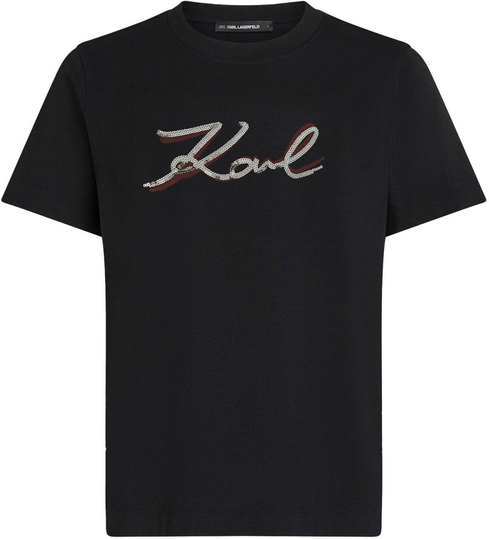 Karl Lagerfeld Tričko  burgundská / čierna / strieborná