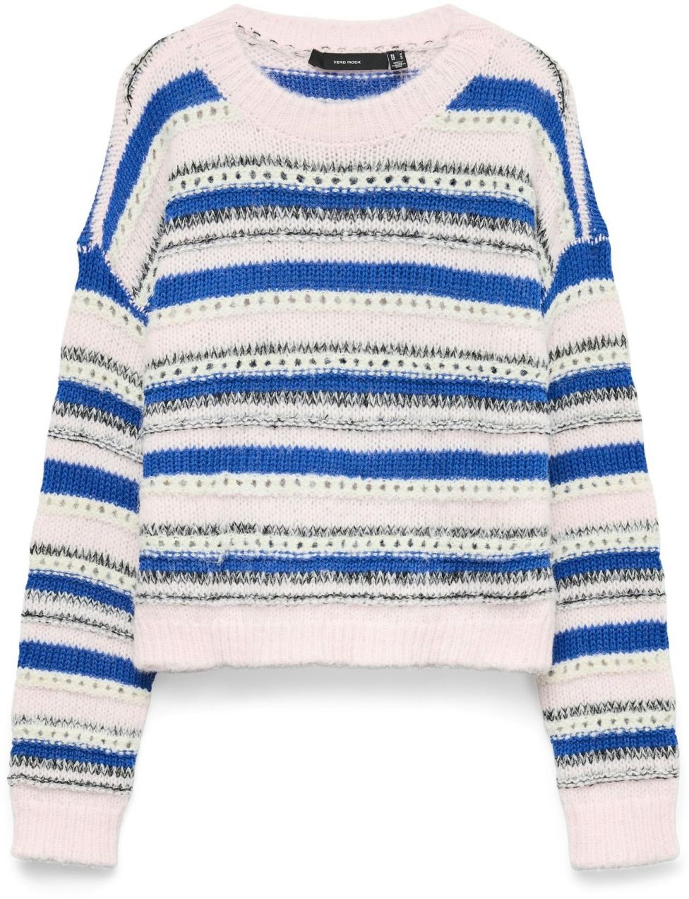 VERO MODA Sveter 'VMLENORA'  kráľovská modrá / ružová / čierna / biela
