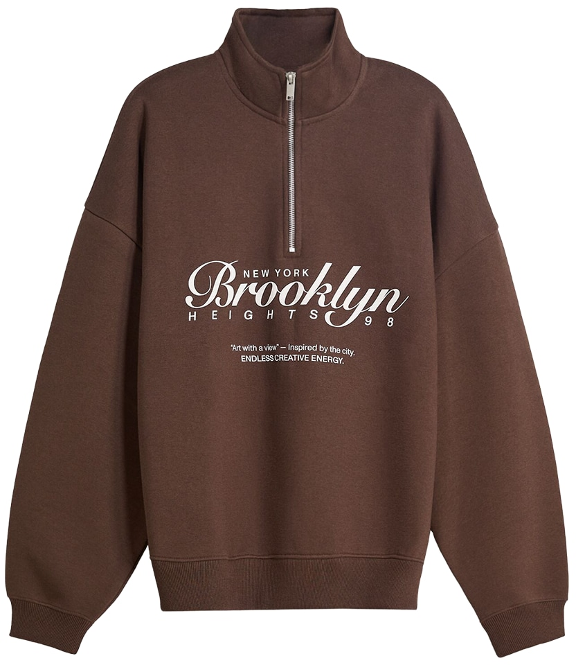 Bershka Mikina  tmavohnedá / biela