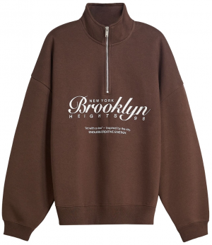 Bershka Mikina  tmavohnedá / biela