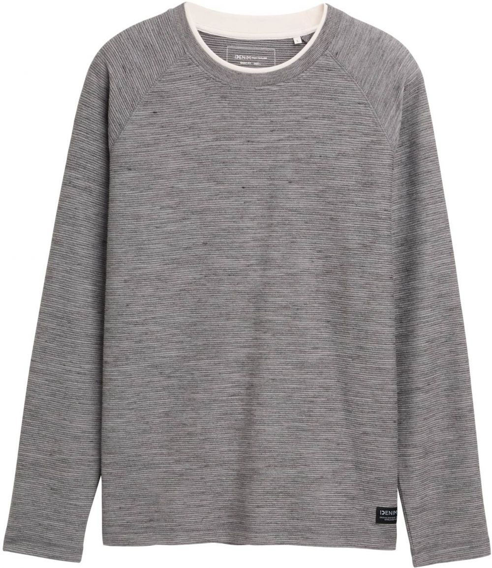 TOM TAILOR DENIM Tričko  sivá melírovaná / biela