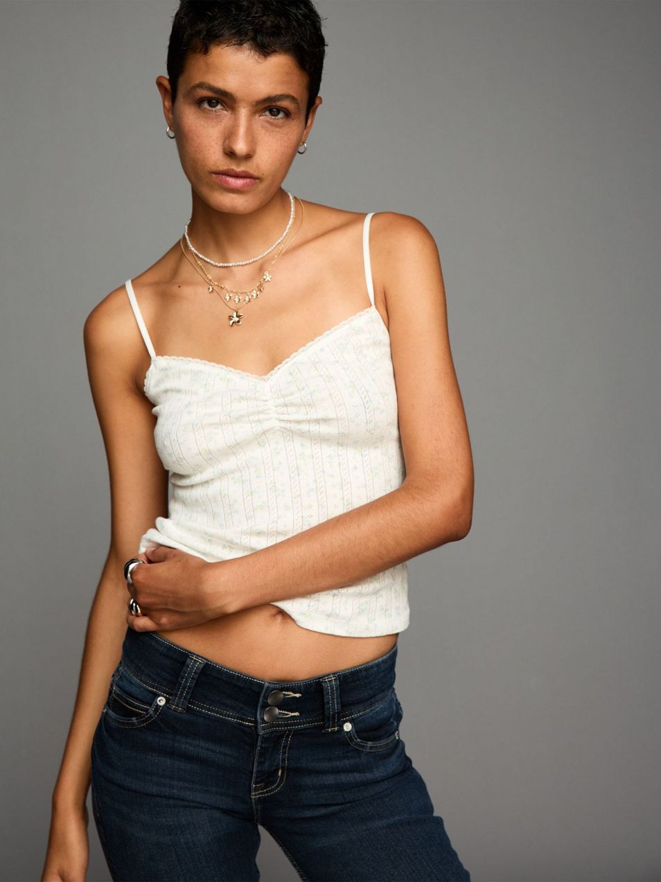 Bershka Top  slonová kosť / svetlomodrá / svetlozelená