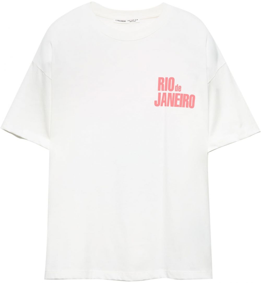Pull&Bear Tričko 'RIO DE JANEIRO'  kaki / tmavozelená / koralová / biela