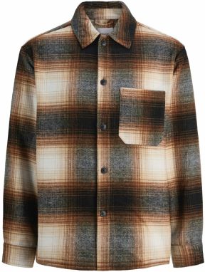 JACK & JONES Košeľa 'JJZAC'  krémová / hnedá / tmavosivá / biela