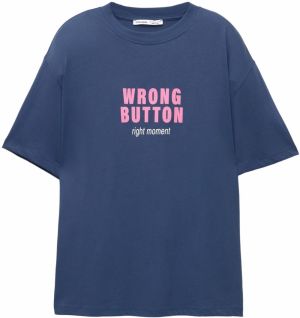 Pull&Bear Tričko 'TELEFONO'  tmavomodrá / svetloružová / biela