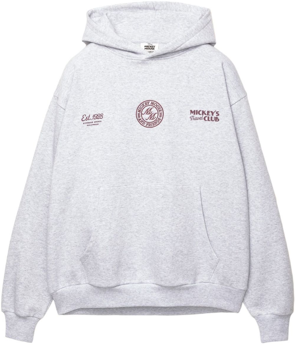 Pull&Bear Mikina 'MICKEY´S TRAVEL CLUB'  sivá melírovaná / vínovo červená