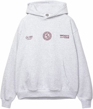 Pull&Bear Mikina 'MICKEY´S TRAVEL CLUB'  sivá melírovaná / vínovo červená