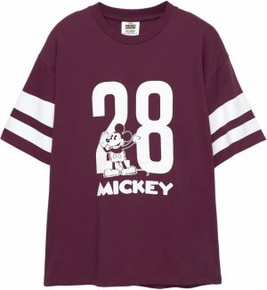 Pull&Bear Tričko 'MICKEY 28'  burgundská / biela