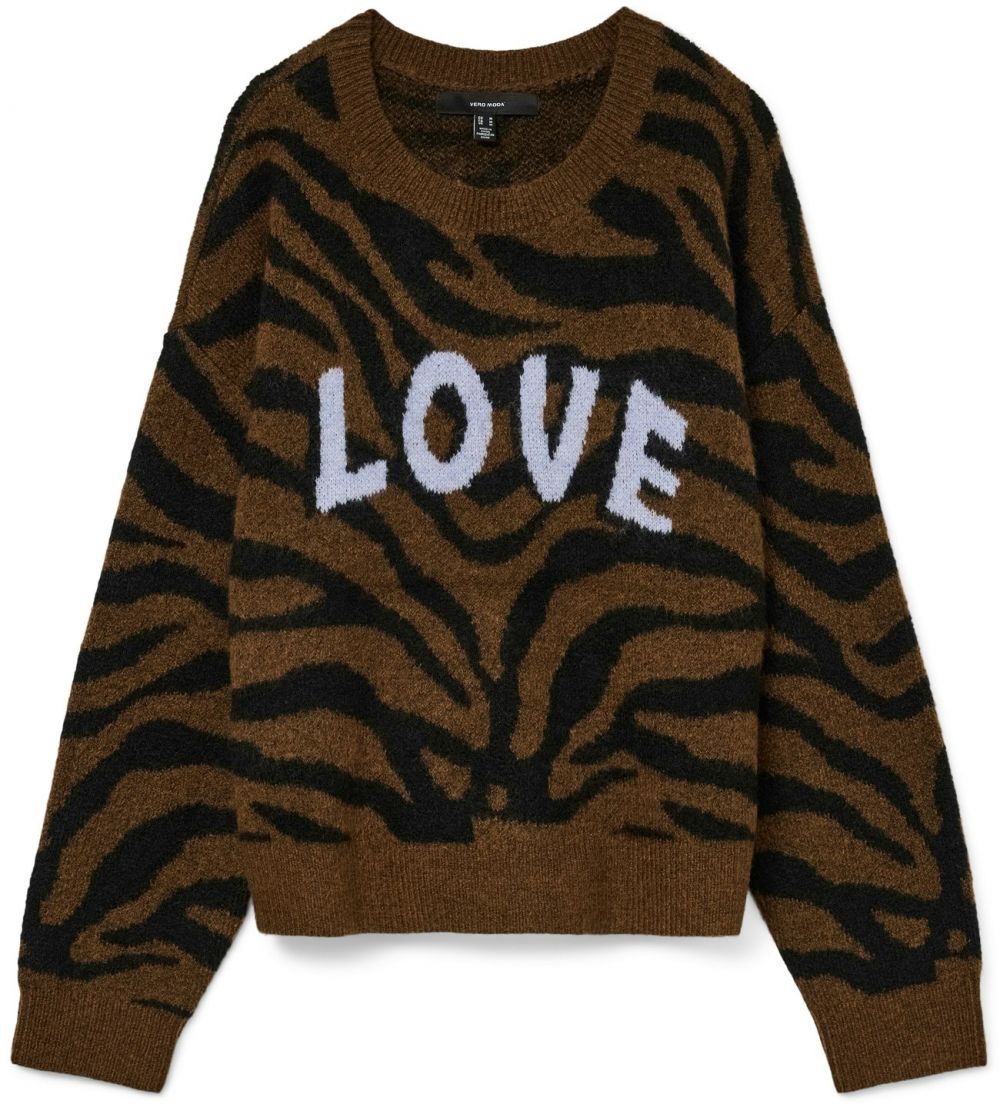 VERO MODA Sveter 'VMNEWKAI'  hnedá / čierna / biela