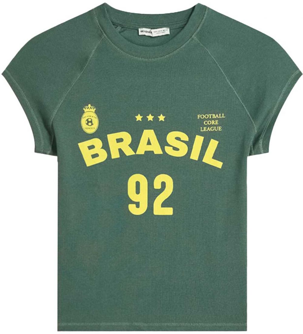 Bershka Tričko  žltá / tmavozelená