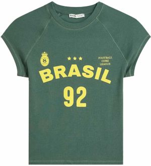 Bershka Tričko  žltá / tmavozelená