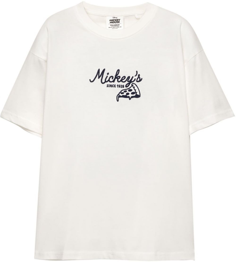 Pull&Bear Tričko 'MICKEY'  čierna / biela