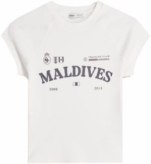 Bershka Tričko  tmavomodrá / šedobiela