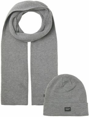 JACK & JONES Šál 'JACDna'  sivá melírovaná / čierna / biela