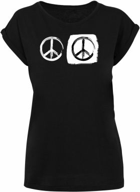 Merchcode Tričko 'Peace - Double Peace Black  Extended Shoulder'  čierna / biela