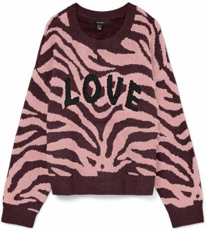 VERO MODA Sveter 'VMNEWKAI'  ružová / vínovo červená / čierna