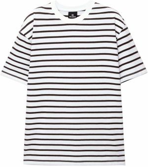 Pull&Bear Tričko  tmavohnedá / biela