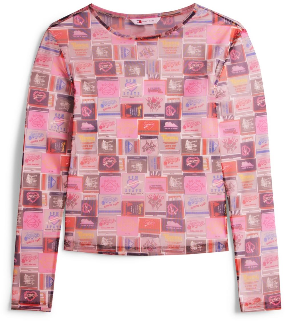 Tommy Jeans Tričko 'AOP'  svetlohnedá / baklažánová / tmavoružová / jasne červená