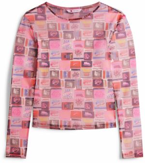 Tommy Jeans Tričko 'AOP'  svetlohnedá / baklažánová / tmavoružová / jasne červená
