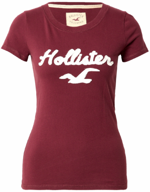 HOLLISTER Tričko  vínovo červená / biela
