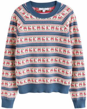 Next Sveter  modrá denim / tmavozelená / červená / biela