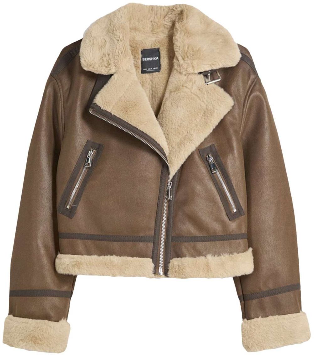 Bershka Zimná bunda  béžová / hnedá / tmavohnedá