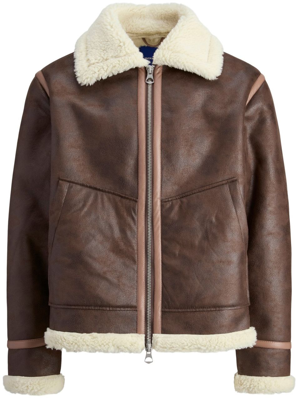 JACK & JONES Prechodná bunda 'JORLIVERPOOL'  čokoládová / biela