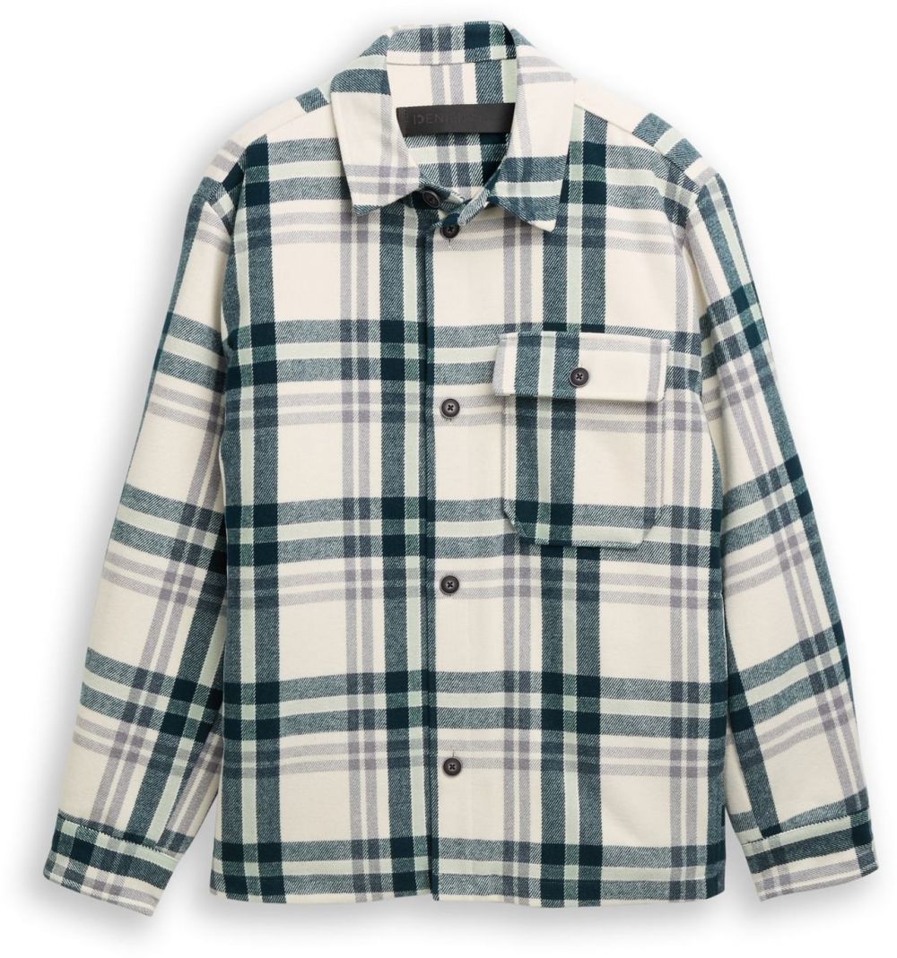 TOM TAILOR DENIM Košeľa  svetlobéžová / sivá / smaragdová
