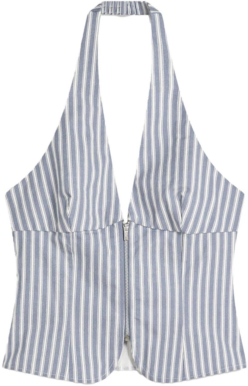 Bershka Top  tmavomodrá / biela