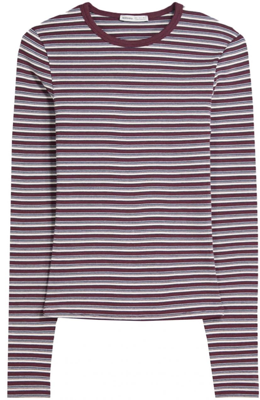 Bershka Tričko  námornícka modrá / vínovo červená / biela