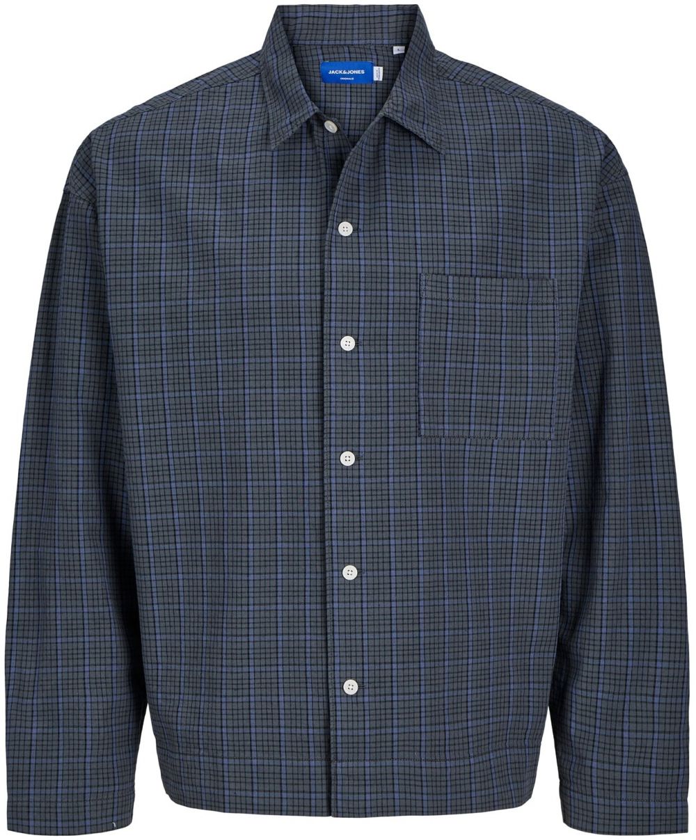 JACK & JONES Košeľa 'JORROXBURY'  azúrová / sivá / čierna