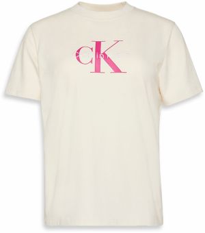 Calvin Klein Jeans Tričko  nebielená / tmavoružová / biela