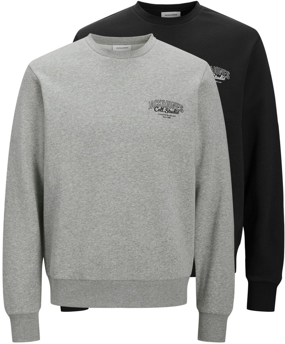 JACK & JONES Mikina 'JJMAKOTO'  sivá melírovaná / čierna / biela