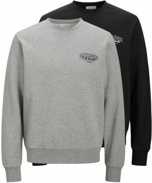 JACK & JONES Mikina 'JJMAKOTO'  sivá melírovaná / čierna / biela