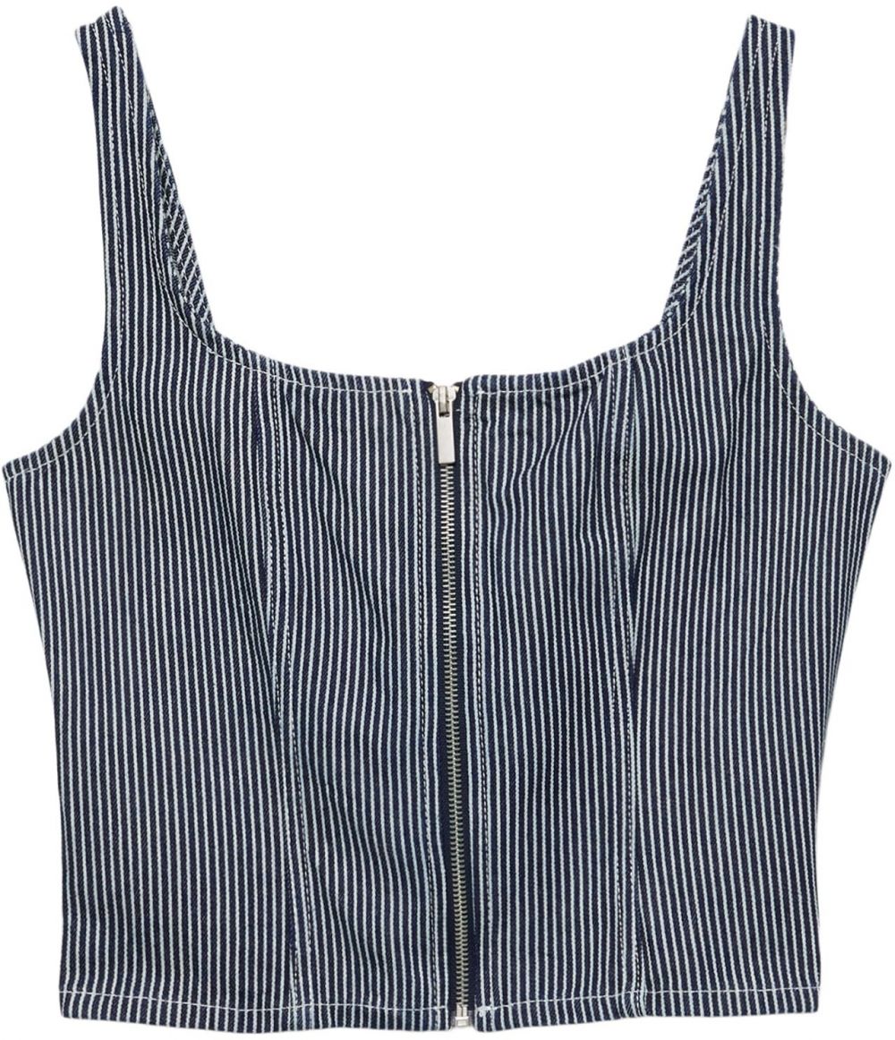 Pull&Bear Top  tmavomodrá / šedobiela