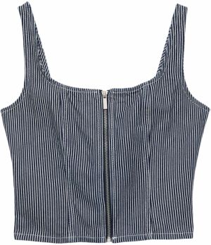 Pull&Bear Top  tmavomodrá / šedobiela