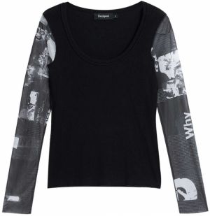 Desigual Tričko  sivá / čierna / biela