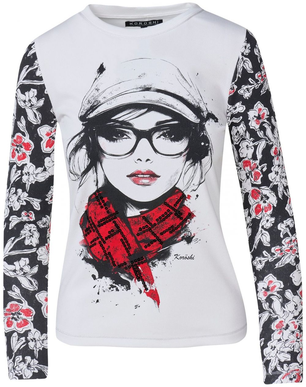 KOROSHI Tričko  červená / čierna / biela