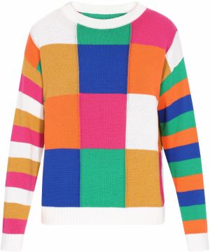 MYMO Sveter 'Back To School'  trávovo zelená / oranžová / ružová / biela
