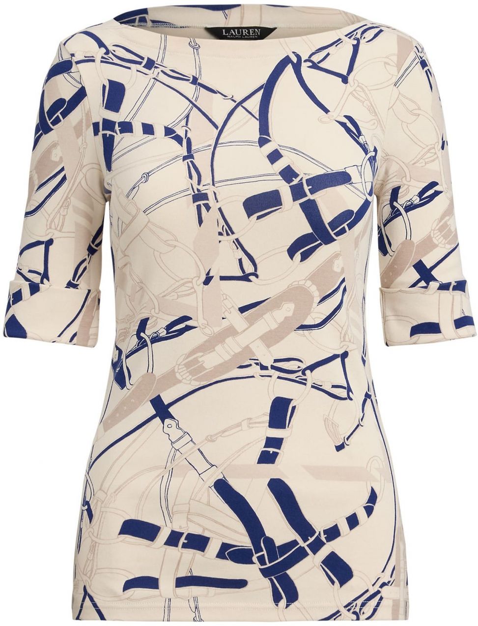 Lauren Ralph Lauren Tričko 'JUDY'  krémová / tmavobéžová / modrá