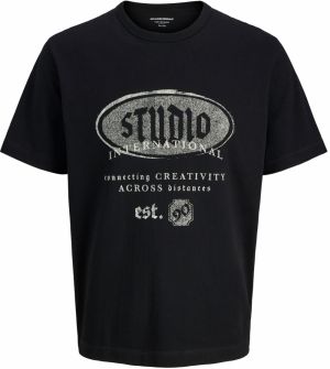 JACK & JONES Tričko 'JORMEADOWS'  sivá / čierna