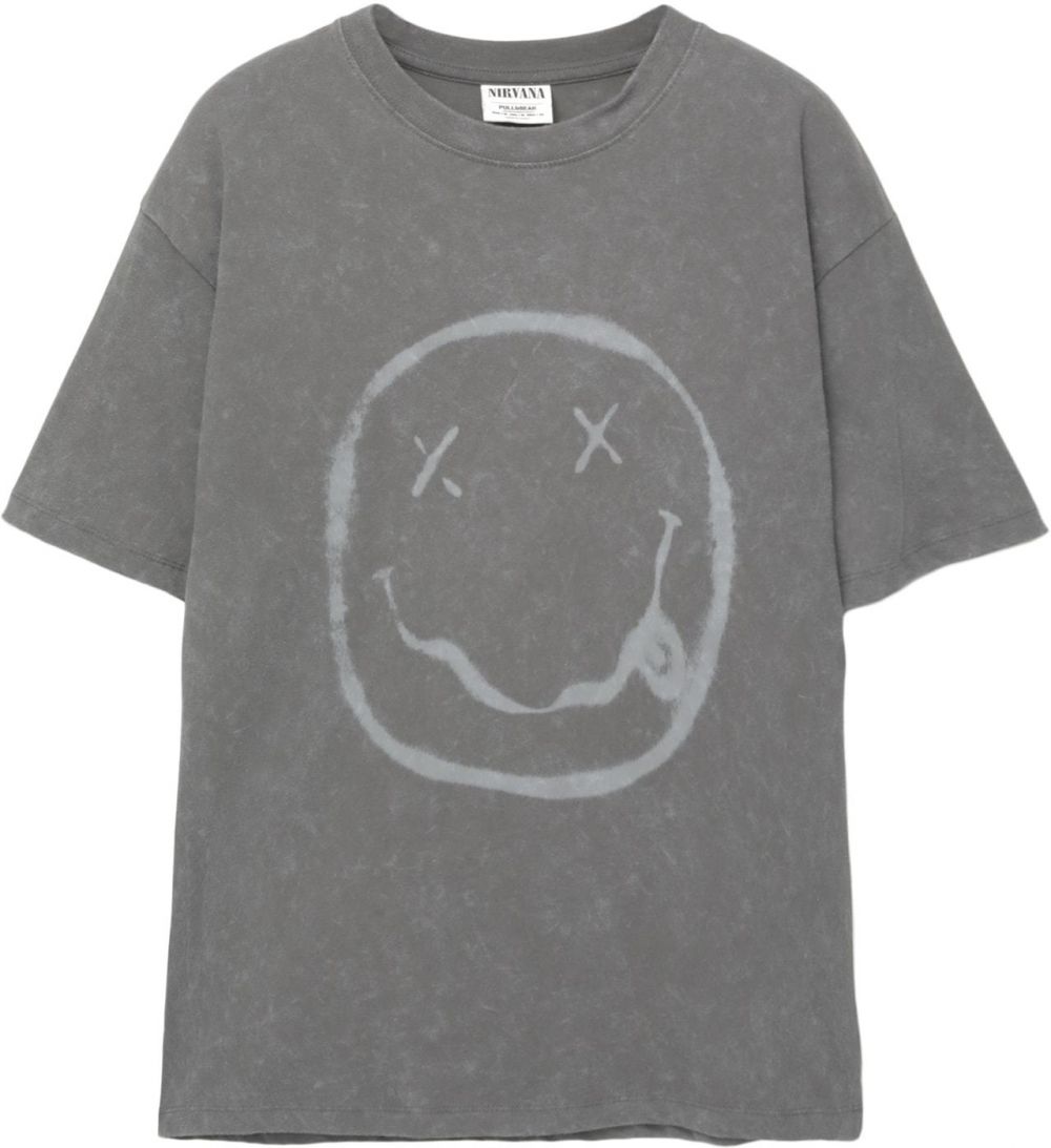 Pull&Bear Tričko 'NIRVANA SMILEY'  svetlosivá / tmavosivá
